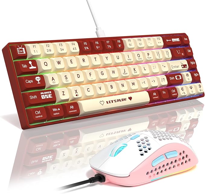 AJAZZ AK680 Mechanical Gaming Keyboard and mouse Combo Hot-Swappable PBT Keycaps RGB Backlit Full Keys Programmable Anti-Ghosting USB-C Wired 60% Ultra-Compact Mini Wired Keyboard for Windows PC Mac R
