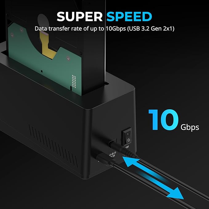 SABRENT USB-C Hard Drive Docking Station 2.5/3.5 Inch SATA SSD &amp HDD Tool Free 10Gbps Docking Station Hot Swappable Supports 20TB Drives for Windows and Mac (DS-UC1B)