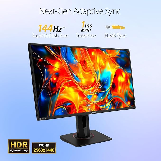 ASUS TUF 27 IPS Gaming Monitor 2K (2560 x 1440) LED Display 165Hz 1ms G-SYNC HDR 10 100% sRGB Anti-Glare M VESA Mountable Ajustable Stand DisplayPort x1 HDMI x2