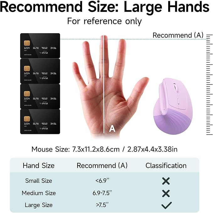 SANWA Wireless Ergonomic Mouse for Large Hands Silent Click Vertical Mice with Removable Wrist Rest 1000-4000 DPI 3-Device (2.4G + 2 Bluetooth 5.4) Compatible with Mac Windows Laptop PC Purple