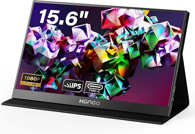 HONGO Portable Monitor 15.6'' 1080P FHD USB-C Portable Laptop Monitors Smart Cover &amp Dual Speaker HDMI Computer Display IPS HDR External Gaming Monitor for PC Phone Mac Xbox PS4 Switch