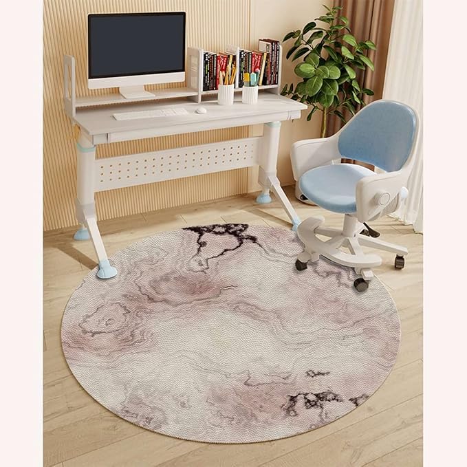 Pink Grey PU Leather Office Chair Mat for Hardwood&ampTitle Floor Marble St Pastel Toned Anti Slip Floor Protector for Home Office Marble Style Diameter 59 in