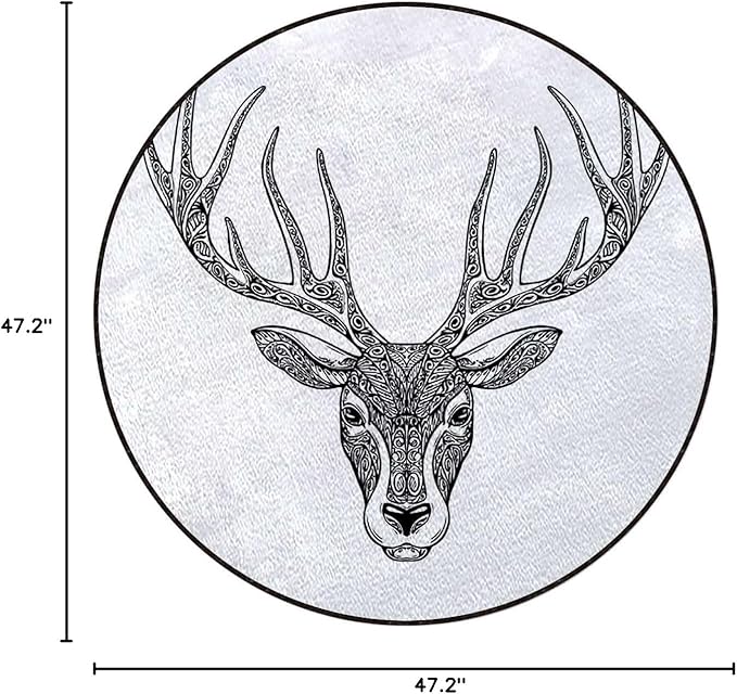 Antler Gaming Chair Mat Round Floor Mats for Office Chair Computer Gaming Desk Mat for Rolling Chair Non-Slip Gaming Rug Artistic Abstract Deer SkullWhite and Black Diameter 47.2 in