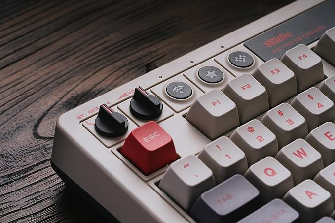 8Bitdo Retro Mechanical Keyboard Bluetooth/2.4G/USB-C Hot Swappable Gaming Keyboard with 87 Keys Dual Super Programmable Buttons for Windows and Android - N Edition