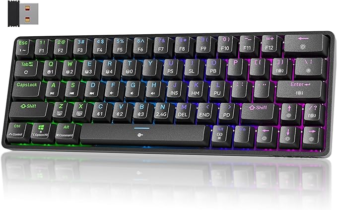 TMKB T63 Gaming Keyboard 60% Wireless Mechanical Keyboard with Bluetooth/2.4G/Type-C Compact 63 Keys Anti-Ghosting RGB Backlight Clicky Blue Switch - Black