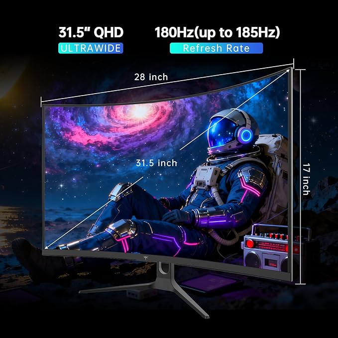 KTC 32 Inch Curved Gaming Monitor 2K 180Hz Computer Monitor Up to 185Hz QHD 1500R PC Monitor 1ms with Adaptive Sync DisplayPort/HDMI/USB VESA Wall Mount Tilt Adjustable H32S5