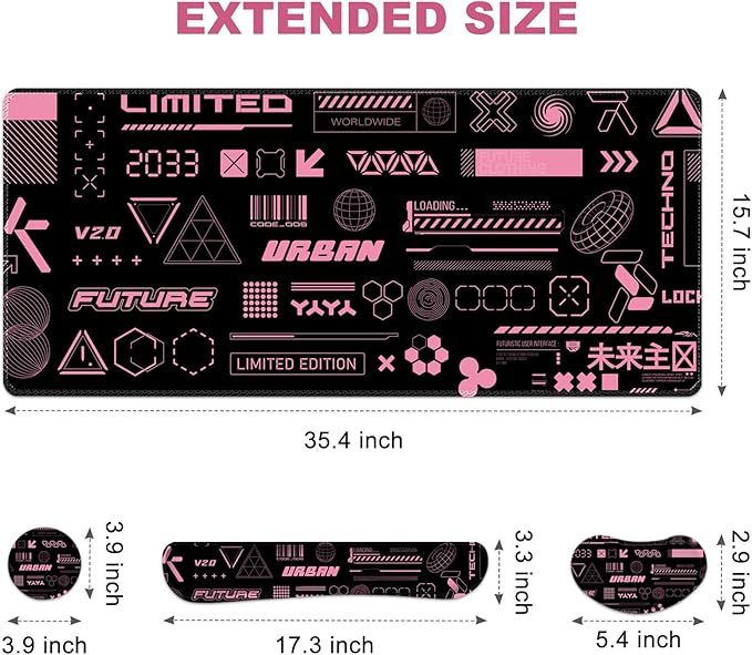 Large Mouse pad for Desk Computer Desk Mat XXL Keyboard Mousepad with Wrist Rest Easy Typing &ampPain Relief Ergonomic Memory Foam Wrist SupportPink Future 2033