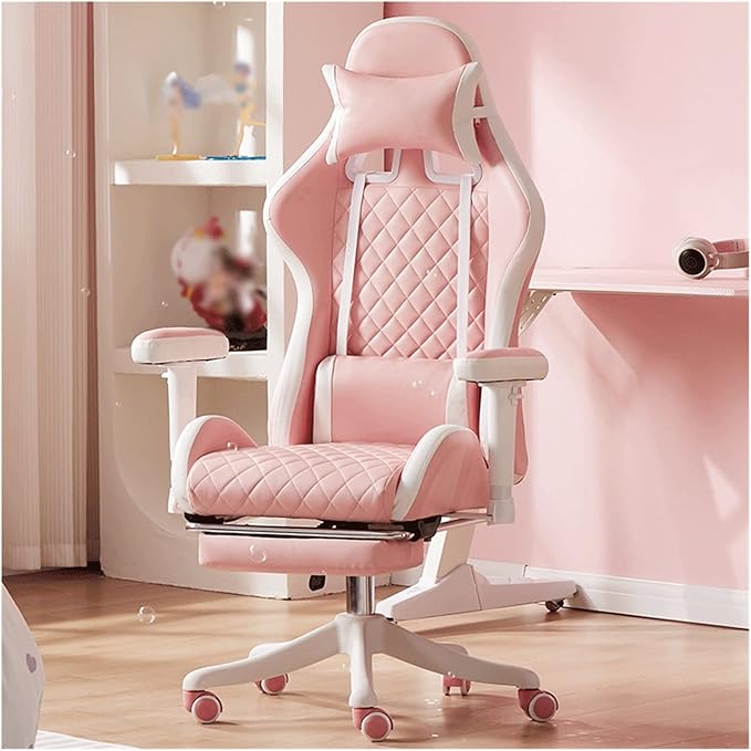 Office Chair Gaming Chair Computer Chair Ergonomic Leather Chair Girls Home Office Comfortable Game Swivel Chair Gamer Live Computer Chair (Color : D Size : Talla �nica)