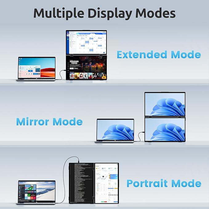 Portable Dual Monitors 15.6 1080P Dual Laptop Screen Extender Foldable Second Monitor Plug &amp Play with No Driver Needed Ideal for Home &amp Office Work with Wins Laptop