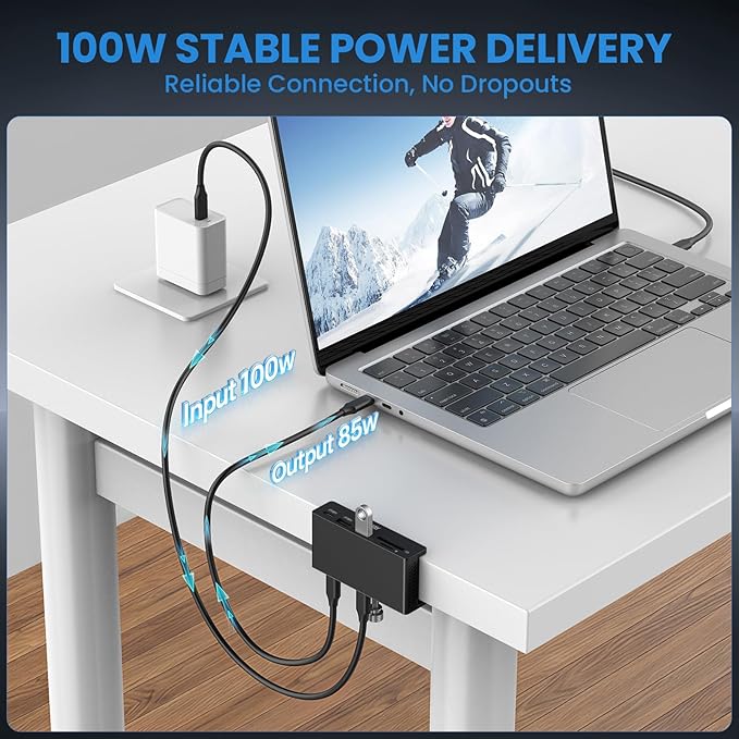 Ejay 7-in-1 USB C Hub with Clamp Mount 4K@60Hz HDMI for MacBook Pro 100W PD Charging 10Gbps USB 3.2 Hub for SD/TF Card Reader Aluminum Hub for XPS iPad Pro Windows Black