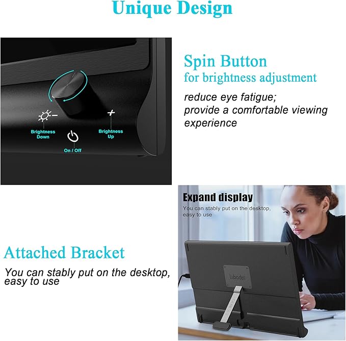 15.6Inch Laptop Monitor Exteder Portable Monitor for Laptops 1080P FHD USB C Laptop Screen Extender with Brightness Adjustment Dial Lap Second Screen Travel Monitor for Mac PC Phone