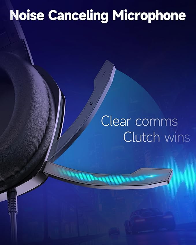 AOC Gaming Headset for PS5 PS4 PC Mac Switch Xbox Series Surround Sound RGB Gaming Headphones with Noise Canceling Microphone 50MM Dynamic Drivers 3.5MM Audio Jack Black