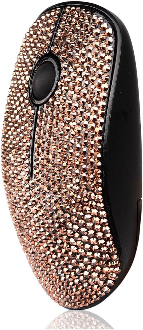 Luxury Bling Crystal Rhinestone 2.4G Ultrathin Silent Wireless Mouse with Nano Receiver 1600 DPI Precise Control for Notebook Computer PC Laptop MacBook and Chromebook - Rose Gold