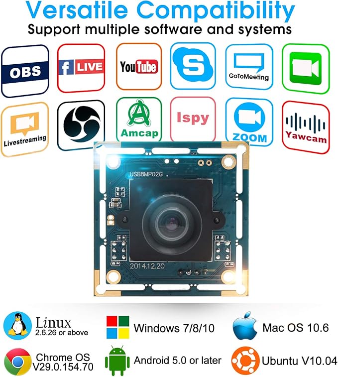 8 Magepixel USB Camera Module Super HD 3264X2448 Embeded USB Webcam for IndustrialLightburn Camera PC Webcam for Linux Windows Android MAC OS Raspberry PI