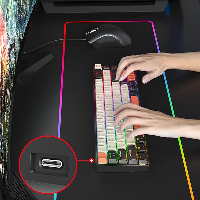 Fogruaden RGB Wired 60% Percent Keyboard Mechanical 68 Keys Gaming Keyboard 60 Percent with Red Switch Small Compact Mechanical Keyboard for Win/Mac Laptop PC Gamer (Carbon/68)