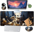 Large Mouse Pad with Mouse Wrist Rest 31.5x11.8 in Extended Mouse Mat with Non-Slip PU Base Ergonomic Memory Foam Wrist Rest for Work &amp Gaming Writing Pad Cute Little White Dragon Office Desk