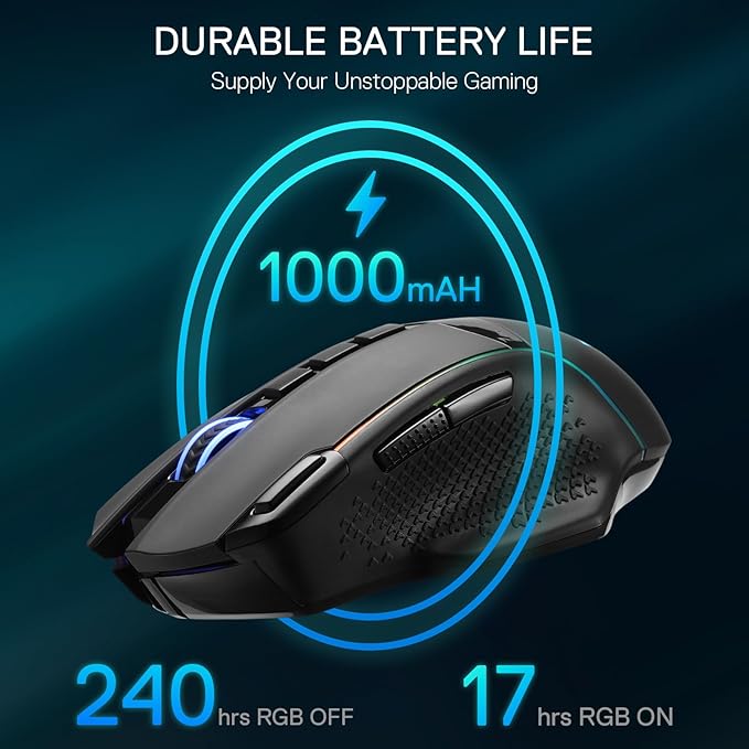 Redragon M991 Wireless Gaming Mouse 26000 DPI 3-Mode Gamer Mice w/Rapid Fire Key 9 Macro Buttons Powerful Capacity and RGB Backlight for PC/Mac/Laptop Black