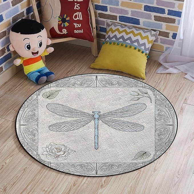 Animal Round Area Rug Washable Indoor Throw Rugs for Living Room Bedroom Watercolor Exotic Flying Art HDrawn RoyalBlack Yellow Diameter 47.2 in