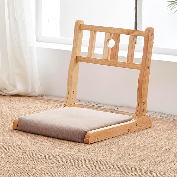 ELEFOCUS Folding Tatami Chair with Backrest Living Room Chair Floor Seat Portable Japanese Legless Chair Bay Window Backrest(A)