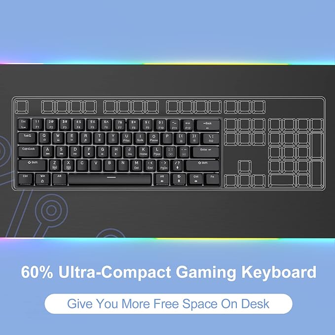 DIERYA 60% Mechanical Keyboard DK61se Wired Gaming Keyboard with Brown Switches LED Backlit Ultra-Compact 61 Keys Mini Office Keyboard for Windows Laptop PC Gamer Typist（Black）