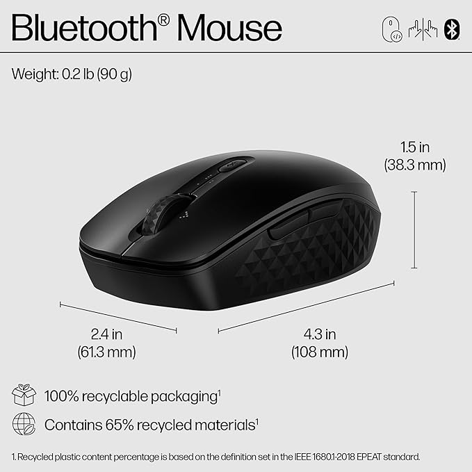 HP 420 Programmable Bluetooth Mouse - Bluetooth with Swift Pair to 3 Multi-Devices 2-Year Battery 4K DPI Quiet clicks Compatible with Windows/Mac/Chromebook Laptop Notebook Black (7M1D3AA)