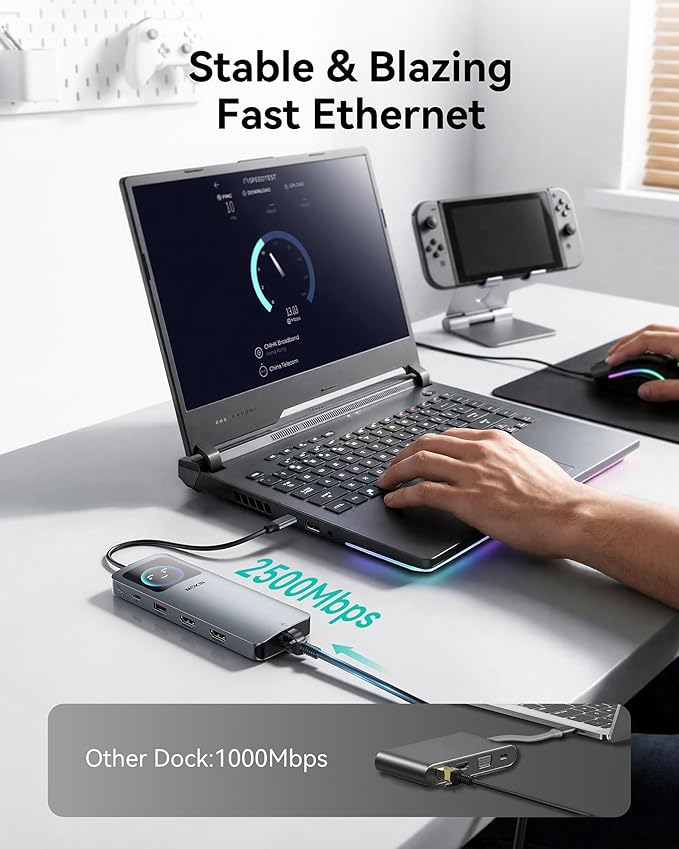 MOKiN LCD USB C Docking Station Dual Monitor 12 in 1 Laptop Docking Station Dual HDMI with 8K@30Hz PD 100W 2500Mbps 5 * 10Gbps USBA/C 3.1 SD/microSD Card Reader USB C Adapter for HP/Dell/Lenovo