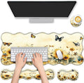 4 in 1 Desk Mat SetMouse Pad with Keyboard Wrist RestWave-Shaped DesignNon-Slip Rubber BaseWaterprooffor HomeOfficeGamingSunflower Butterfly