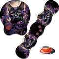 Mouse Wrist Rest and Keyboard Wrist Rest Pad+ Coaster Set Non-Slip Rubber Base Smooth Surface Ergonomic Gaming Mouse Pad for Easy Typing and Pain Relief Cat &amp Purple Flower