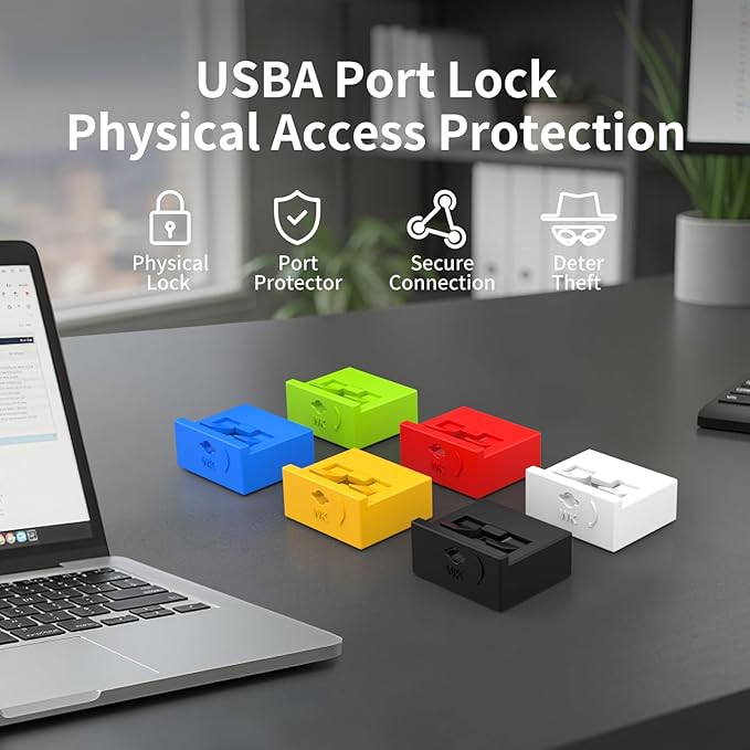 50PCS USB-A Port Blockers with 3 Keys-Removable Type-A Data Protection - Dust &amp Moisture Resistant Shield for Laptops PCs Gaming Devices &amp Tamper Protection (Yellow)