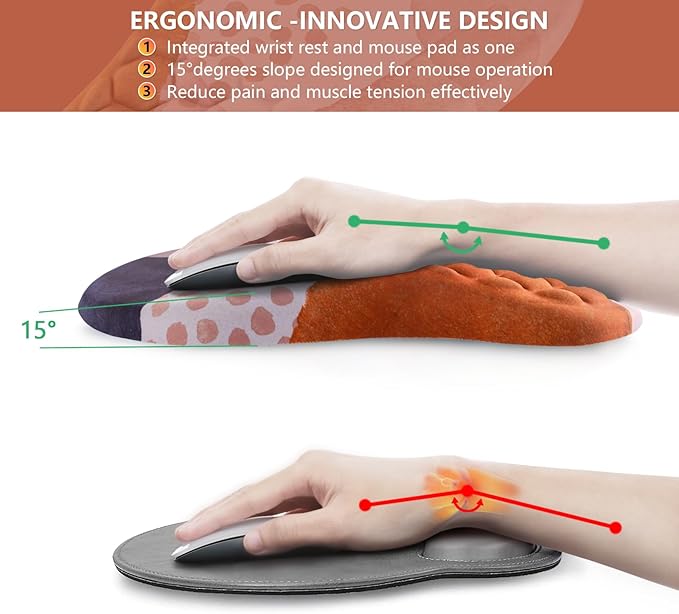 Mouse Pad Wrist Support Ergonomic Mouse Pad with Wrist Rest Comfortable Computer Mouse Pad for Laptop Pain Relief Mousepad with Non-Slip PU Base Boho