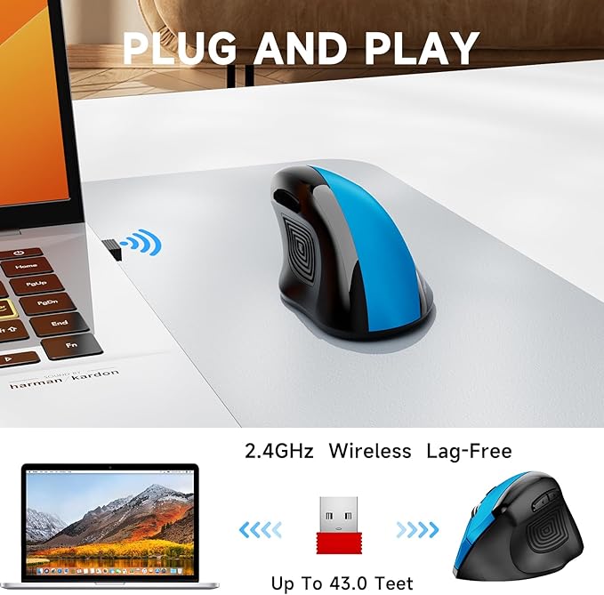 memzuoix 2.4G Wireless Mouse Cordless Computer Mice Wireless Mouse for Laptop Desktop PC MacBook- 2 Pack (LED Rechargeable Wireless Mouse+Blue Ergonomic Wireless Mouse)