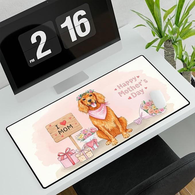 Happy Mother's Day English Setter Love Dog Mom Heart Flower Desk Mat Full Keyboard Mouse Pad Dog Lover Large Mousepad 12004