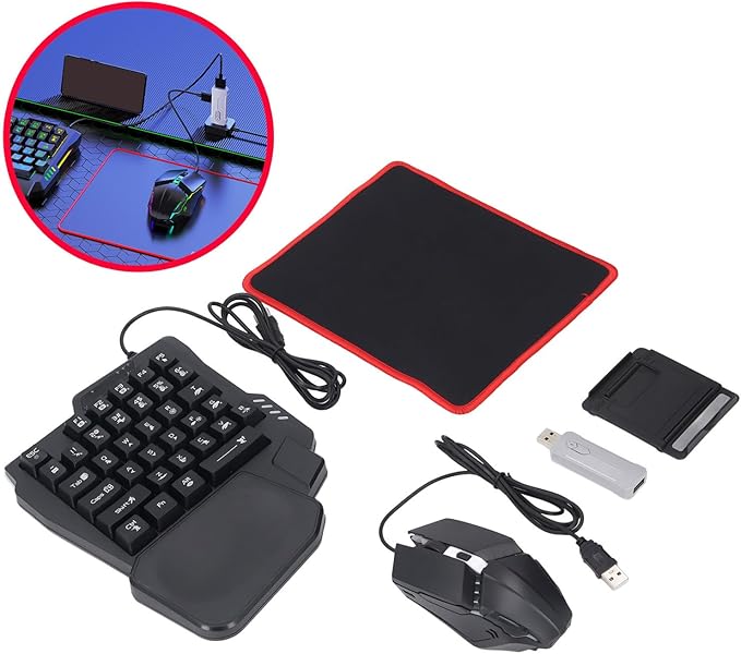 Zunate Half Hand Gaming Keyboard and Combo Half Hand Gaming Keyboard Set 4 in 1 Mobile Gaming Keyboard Set with Converter Adjustable Phone Stand for PC
