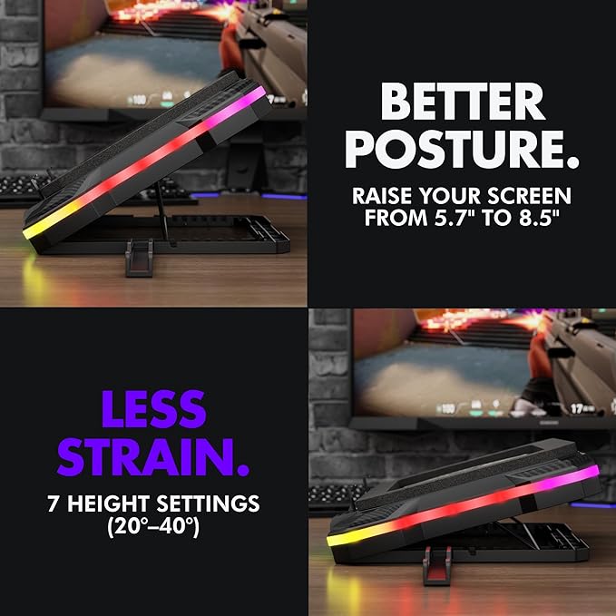 Tilted Nation Gaming Laptop Cooling Pad with USB Hub - Boost Performance Stay Comfortable - RGB Laptop Cooler Stand with Adjustable Height &amp Fan Speed RGB USB (C + A) Hub for 15.6 - 19 Lapto