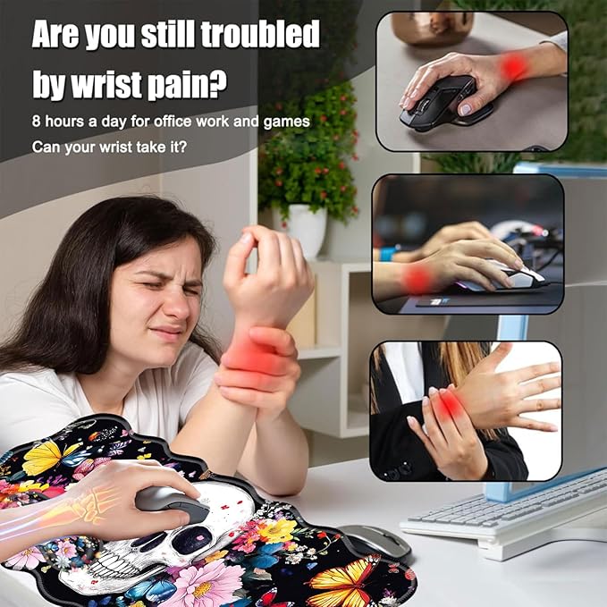 Desk Mat Mouse Pad with Wrist Rest 4-in-1 Large Mouse Pads for Desk Ergonomic Mouse Pad and Keyboard Wrist Rest Gaming Keyboard Mat for OfficeSkull Flowers Butterflies
