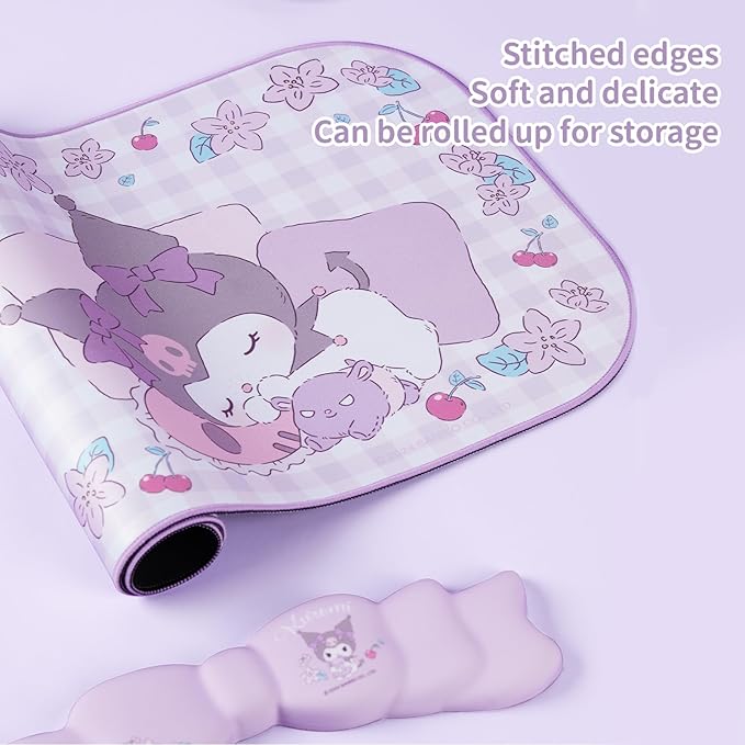Kawaii Anime Mouse Pad Wrist Rest Support Set - Non-Slip Desk Mat and Memory Foam Bowknot Wrist Rest for Keyboard and MousePerfect for Gaming or Home Office Work - KLM Flower Dream