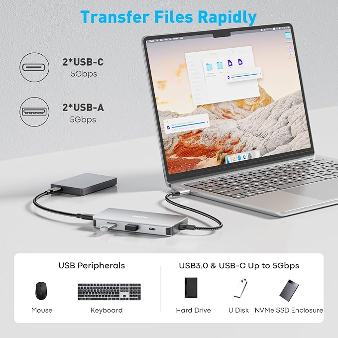 USB C Docking Station Dual Monitor Adapter Laptop Docking Station 3 Monitor Triple 4K60Hz Display with 2 HDMI 4K120Hz DisplayPort USB-A &amp USBC Data 100W PD USB C Dock for Dell HP Lenovo