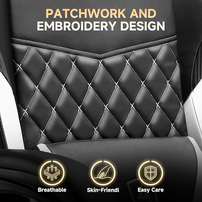 GTPLAYER Gaming Chair High Back Leather Computer Gaming Chair with Footrest Ergonomic Height Adjustable Office Chair with Removable Cover and Lumbar Support for Gaming and Work (WT)