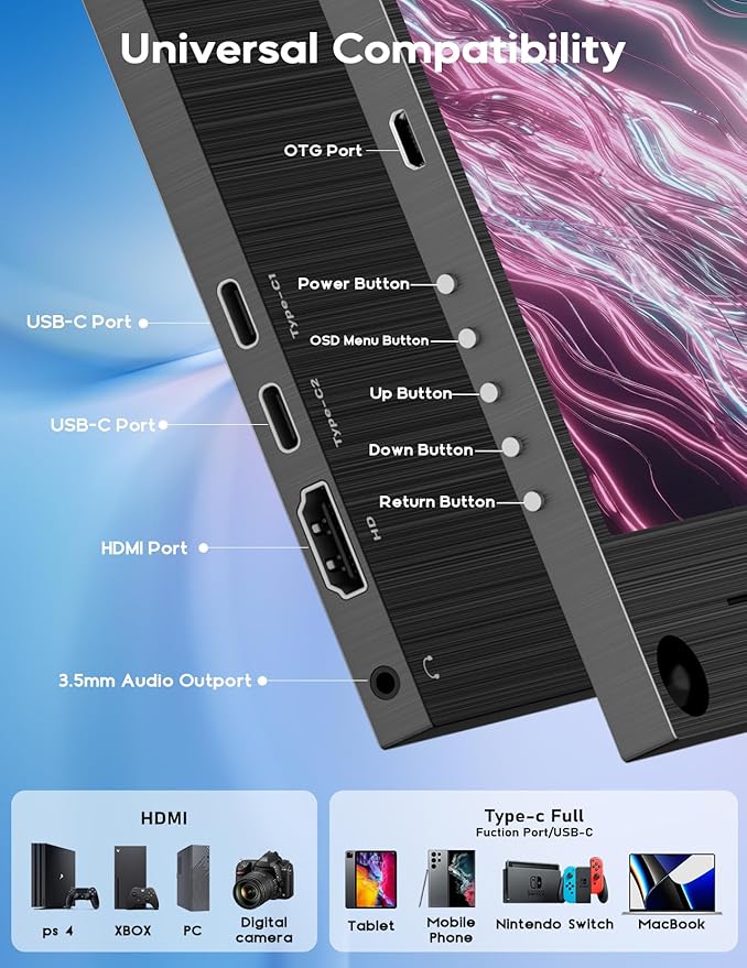 4K Portable Monitor 15.6 3840x2160 UHD USB-C HDMI Laptop Monitor 100% Adobe RGB IPS Computer Gaming Display HDR Travel Screen w/Speakers for Laptop Xbox PS5 Switch PC Phone