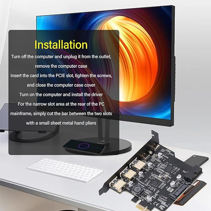 PCIe to USB 3.2 Gen 2 Expansion Card with 20 Gbps Speed 5-Port USB Hub (3 Type A + 2 Type C) for Desktop PC Compatible with USB 3.2 Devices Supports Windows Linux and macOS Operating Systems