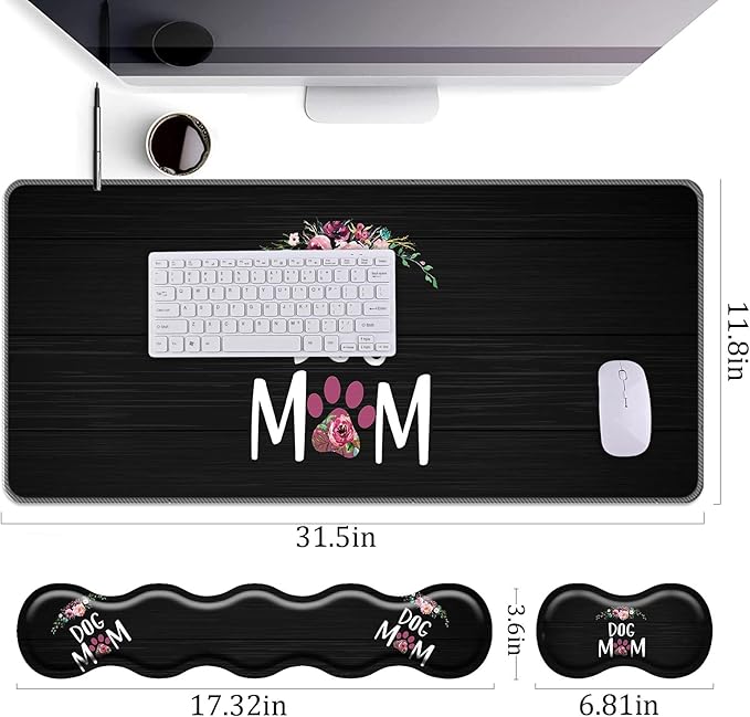 Keyboard Wrist Rest+Mouse Wrist Pad+Desk Pad SetMemory Foam Ergonomic Easy Typing Pain Relief for Computer Laptop Office Home - Dog Mom Floral