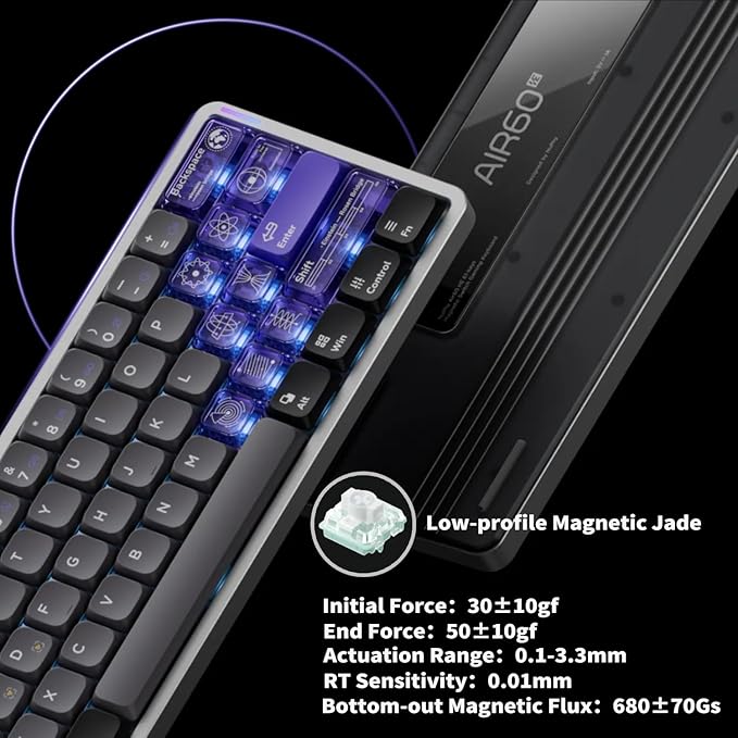 nuphy Air60 HE Wired Magnetic Gaming Keyboard61 Keys Rapid Trigger60% CompactActuation Point Adjustable 8K Hz Polling RateHall Effect Keyboard Low-Profile Magnetic Jade Switch
