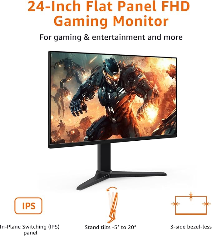 Amazon Basics 24 Inch (23.8 inch viewable) Gaming Monitor FHD 1080P 165Hz VESA Compatible Adaptive sync 1ms Response Black