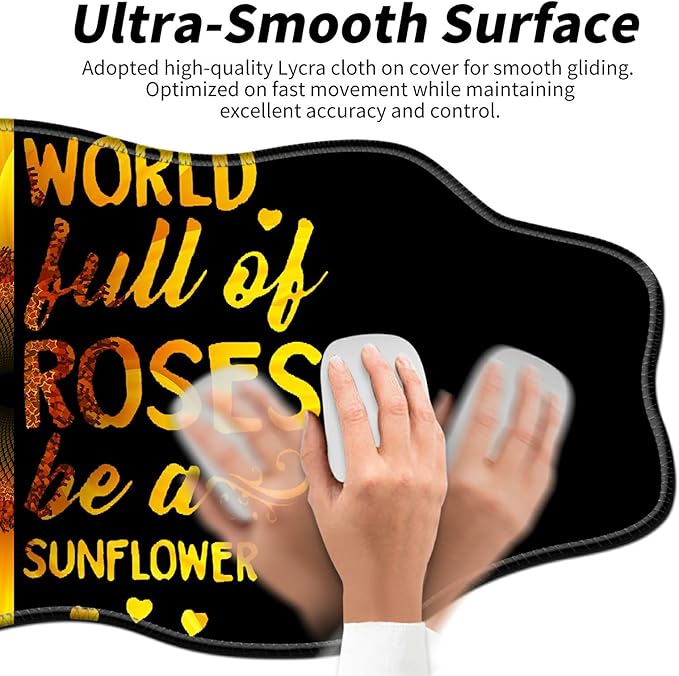 Sunflower Black Desk Mat Mouse Pad 35.4X15.7 XL Extended Mousepad Huge Mouse Pads with Stitched Edges Desk Pad for Work Game Office Home