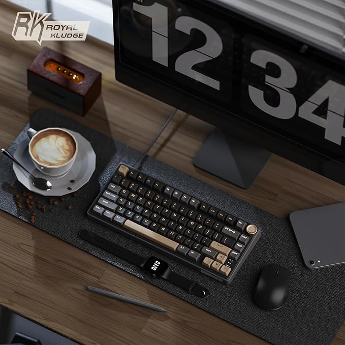 RK ROYAL KLUDGE R75 Wired Gaming Keyboard with Volume Knob 75% Mechanical Gaming Keyboard Custom Gasket Mount with MDA Profile PBT Keycaps QMK/VIA Hot Swappable Silver Switch Black
