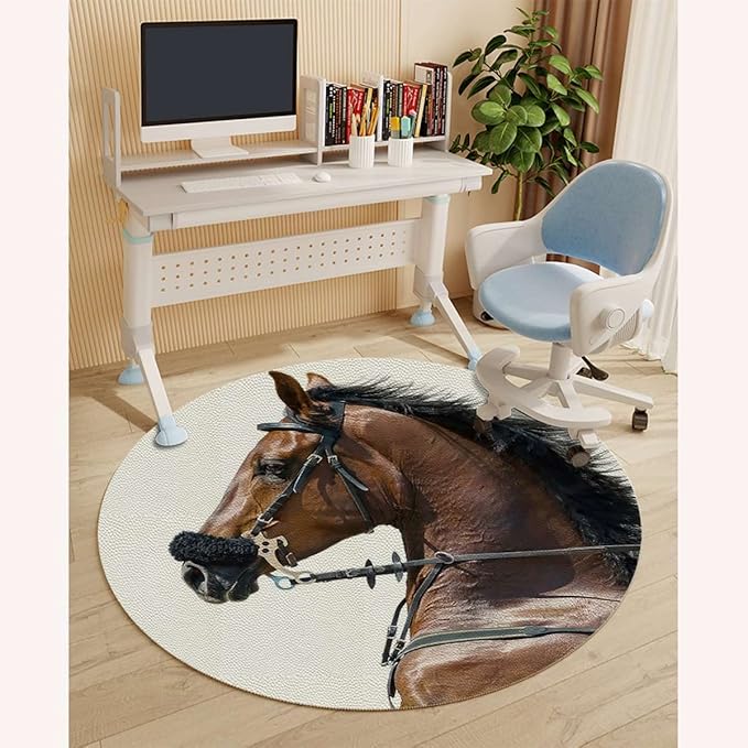 Brown Cream PU Leather Office Chair MatComputer Gaming Desk Chair Mat Chestnut Color Horse Gaming Computer Chair Mat for Home Office Gaming Room Horses Diameter 39.4 in