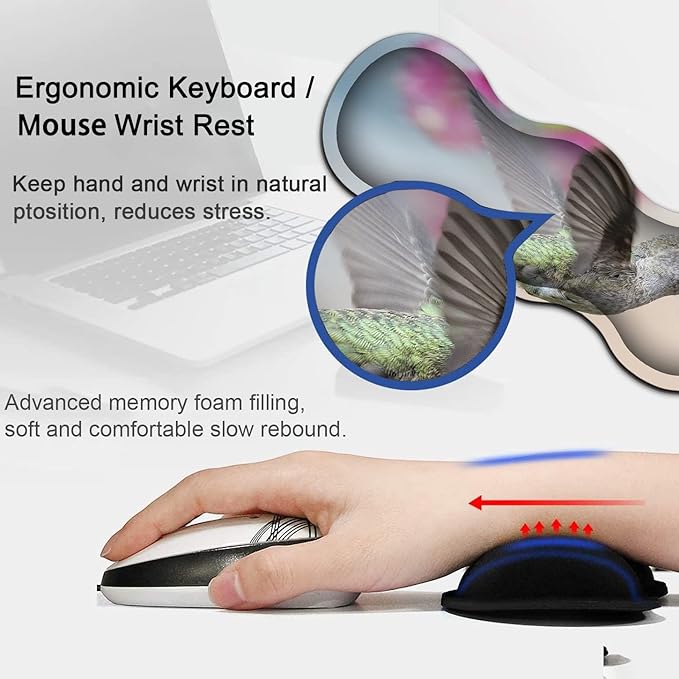 Extended Gaming Mouse Pad 31.5x11.8 Big Desk Mat Ergonomic Memory Foam Keyboard Wrist Rest Support for Home Laptop Working Office Desk Pad with Non-Slip BaseHummingbird &amp Flowers Large Mouse Pa