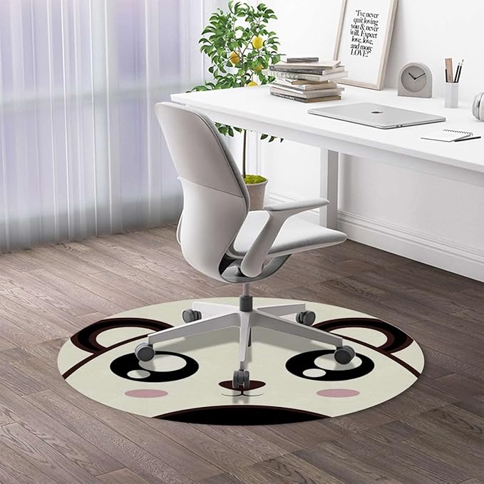 White and Black PU Leather Chair Mat for Hard Floors Cartoon Smiling Panda Animal Floor Mats Wood/Tile Protection Mat for Office &amp Home Anime Diameter 59 in