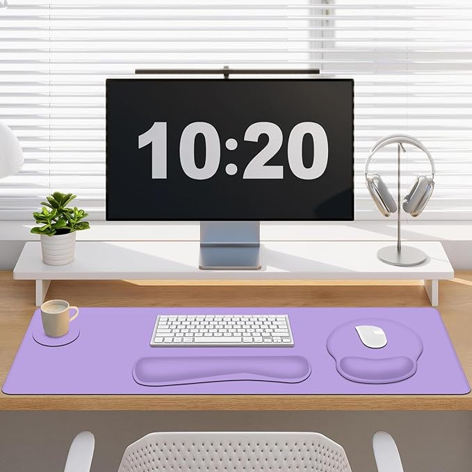 Mouse Pad Desk Pad Protector Keyboard Wrist Rest + Mouse Pad Wrist Rest +Coaster Large Gaming Mouse Pad for Deskpc Computer Keyboard Laptop XXL Desk Mat Writing Pad for Office and Home Purple