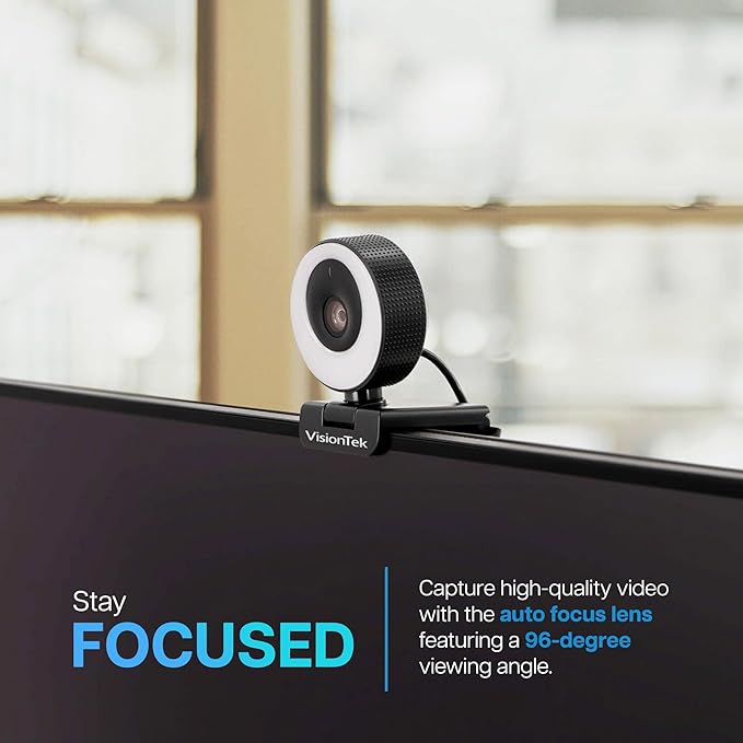 VisionTek VTWC40 Premium Autofocus Full HD 1080P 60FPS Webcam Chromebook Computer Video Camera Digital Dual Microphones Privacy Cover 96-Degree Viewing Angle Work Study &amp Stream (901442)